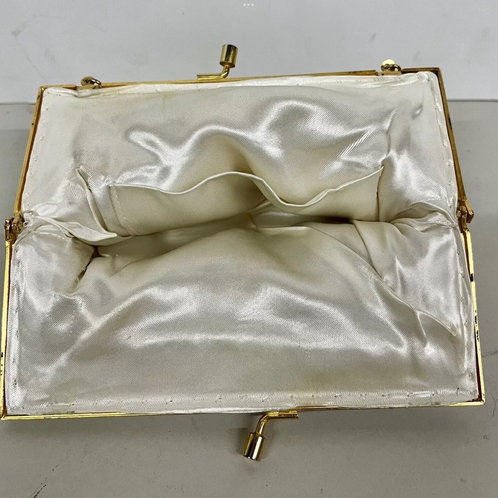 Vintage French handmade White Beaded Clutch with Gold Floral Burst - Picture 5 of 9
